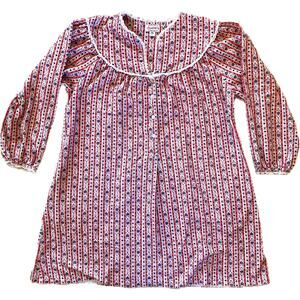 LANZ OF SALZBURG Red Tyrolean Button Flannel‎ Nightgown Lace Trim SZ L *ALTERED*